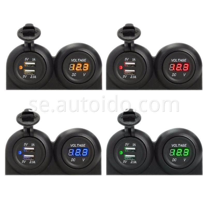 Dual USB Car Charger Voltmeter spänningsmätare LED USB Auto Charger Power Adapter Socket